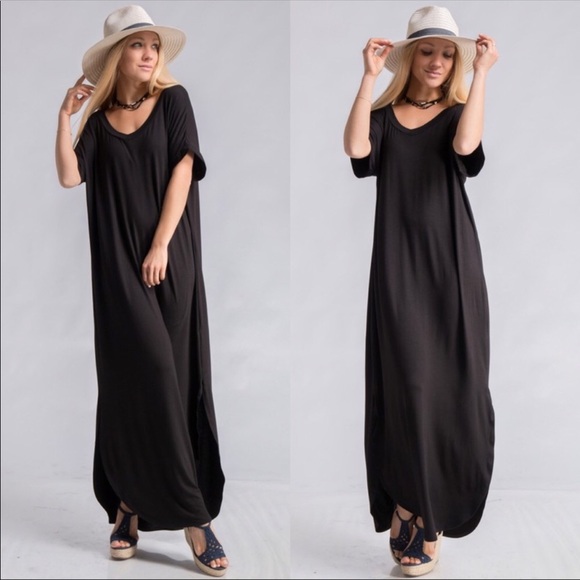 ⬇️✨2XHP✨NWT Black Oversized Curved Hem Maxi Dress - Picture 2 of 3